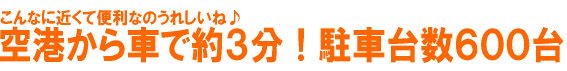 空港から車で約３分！駐車台数６００台！